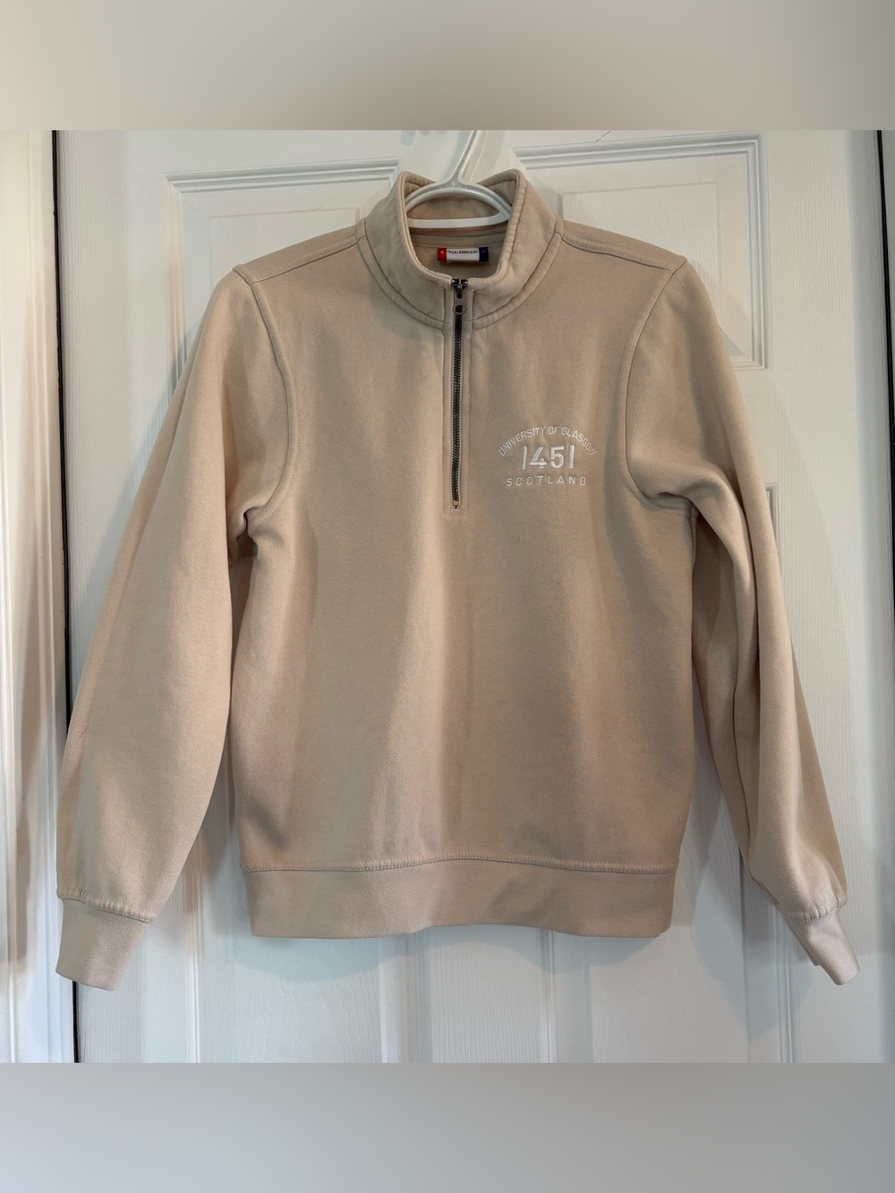 GLASGOW UNIV SCOTLAND 1451 3/4 ZIP SWEATSHIRT WOMENS TAN S AUTHENTIC NO FLAWS